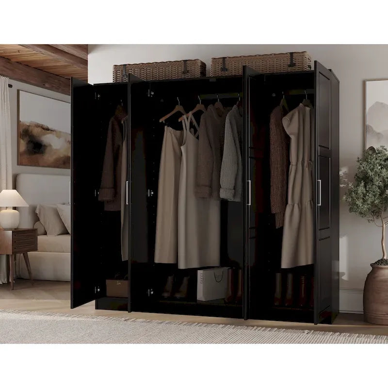 Armoire 4 portes en bois massif avec portes en bois massif ou portes miroir