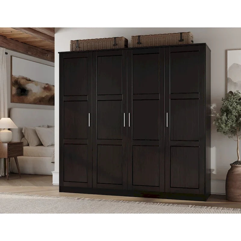 Armoire 4 portes en bois massif avec portes en bois massif ou portes miroir