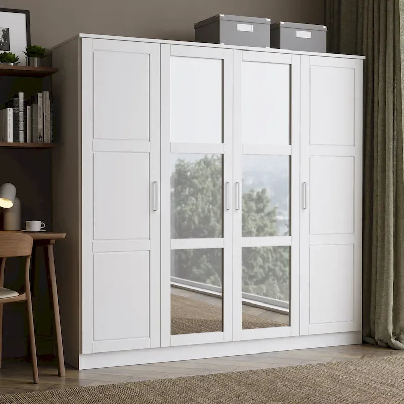 Armoire 4 portes en bois massif avec portes en bois massif ou portes miroir