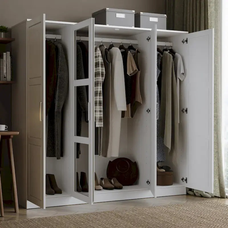 Armoire 4 portes en bois massif avec portes en bois massif ou portes miroir