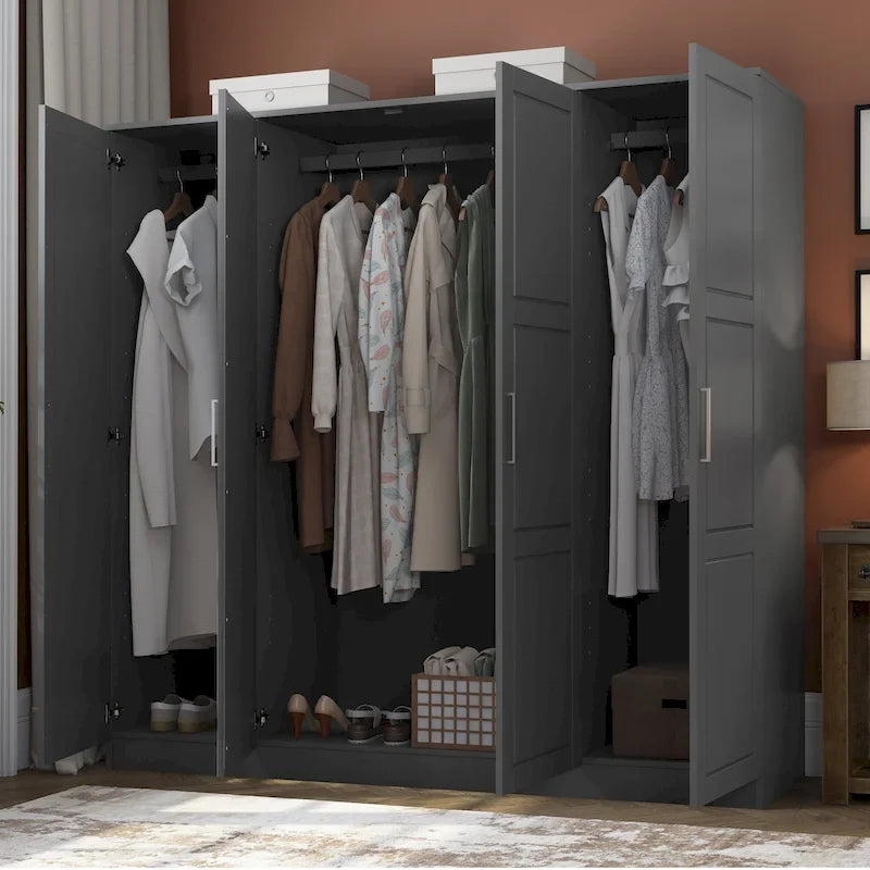 Armoire 4 portes en bois massif avec portes en bois massif ou portes miroir