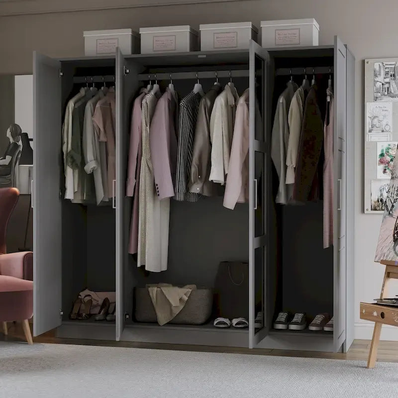Armoire 4 portes en bois massif avec portes en bois massif ou portes miroir