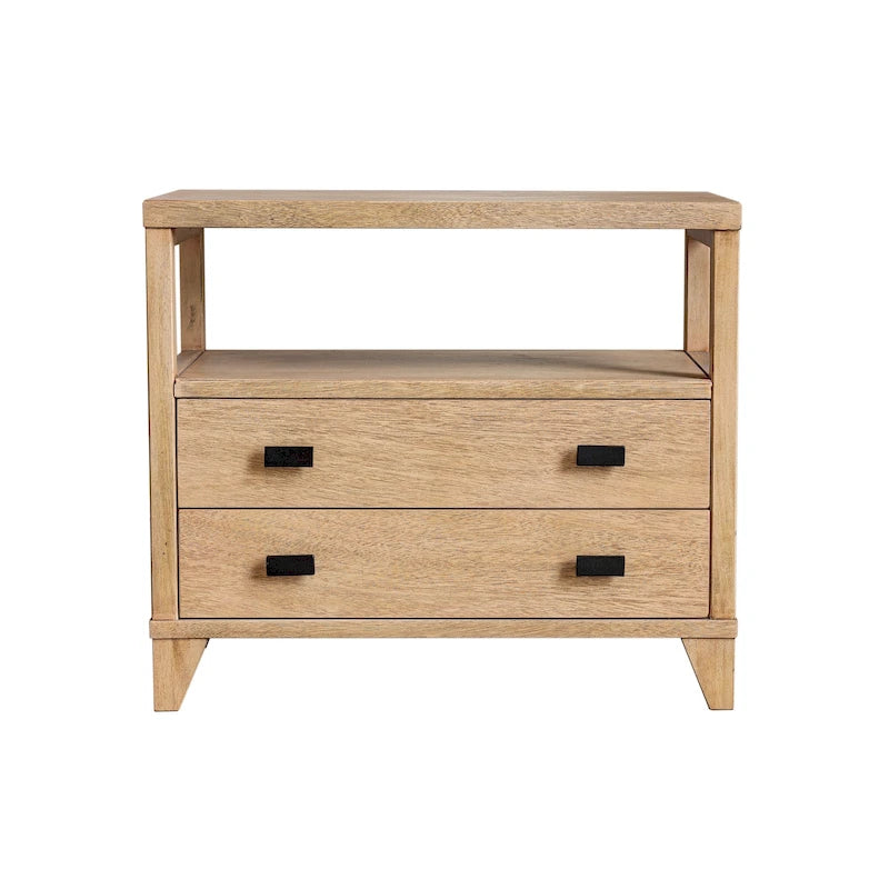Table de chevet en bois fait main à 2 tiroirs avec étagère ouverte