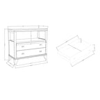 Table de chevet en bois fait main à 2 tiroirs avec étagère ouverte