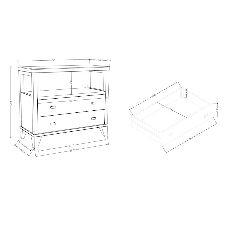Table de chevet en bois fait main à 2 tiroirs avec étagère ouverte