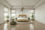 Furniture of America Modern Corduroy Queen Size Platform Bed, No Box Spring Needed