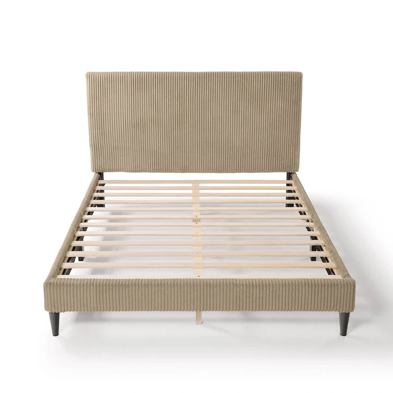 Lit plateforme moderne en velours côtelé Queen, aucun sommier tapissier requis