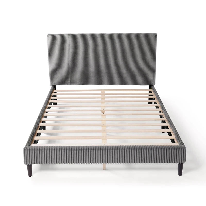 Lit plateforme moderne en velours côtelé Queen, aucun sommier tapissier requis