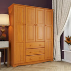 Armoire 4 portes familiale 100 % en bois massif avec poignées en métal ou en bois