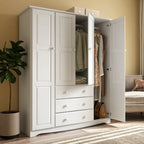 Armoire 4 portes familiale 100 % en bois massif avec poignées en métal ou en bois