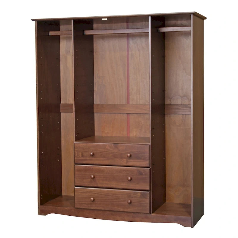 Armoire 4 portes familiale 100 % en bois massif avec poignées en métal ou en bois