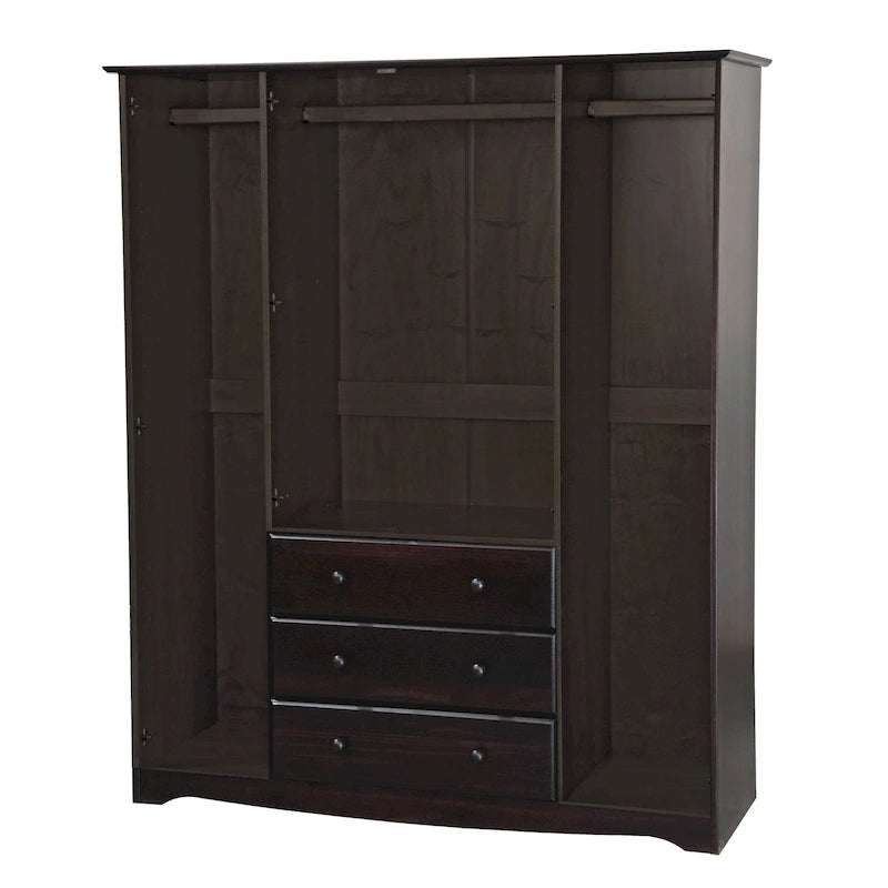 Armoire 4 portes familiale 100 % en bois massif avec poignées en métal ou en bois