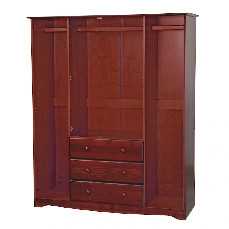 Armoire 4 portes familiale 100 % en bois massif avec poignées en métal ou en bois