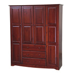 Armoire 4 portes familiale 100 % en bois massif avec poignées en métal ou en bois