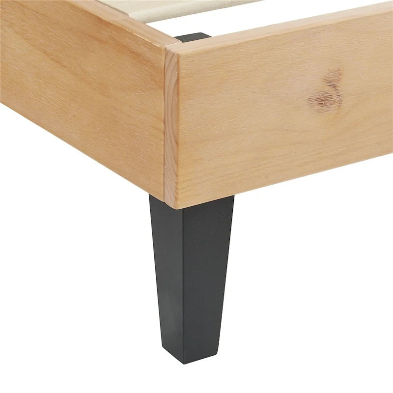 Lit plateforme en bois massif Mid-Century Modern, Cadre de lit avec tête de lit réglable en hauteur, Pas besoin de sommier tapissier