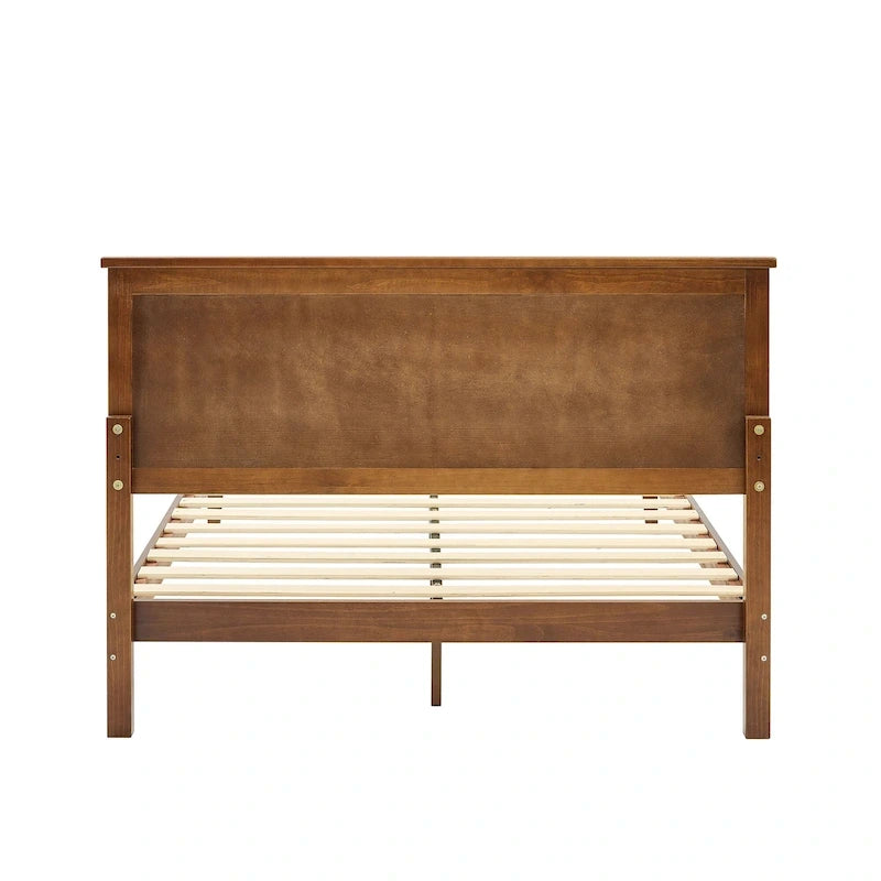 Lit plateforme en bois massif Mid-Century Modern, Cadre de lit avec tête de lit réglable en hauteur, Pas besoin de sommier tapissier