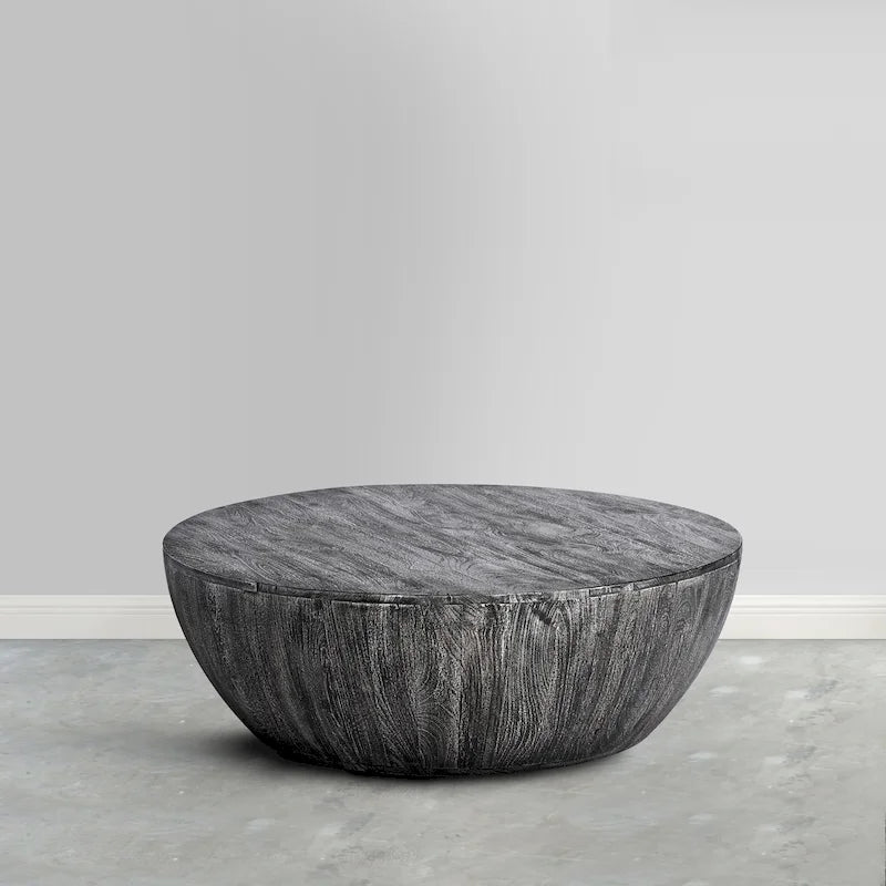Table basse ronde en bois de manguier de 35,5 pouces avec grains subtils