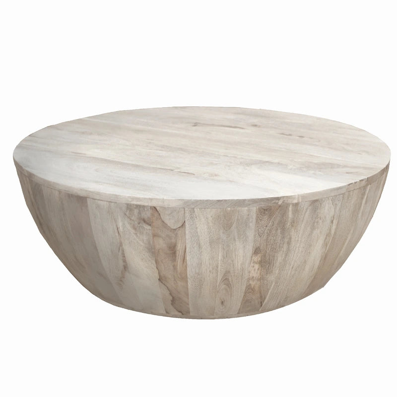 Table basse ronde en bois de manguier de 35,5 pouces avec grains subtils