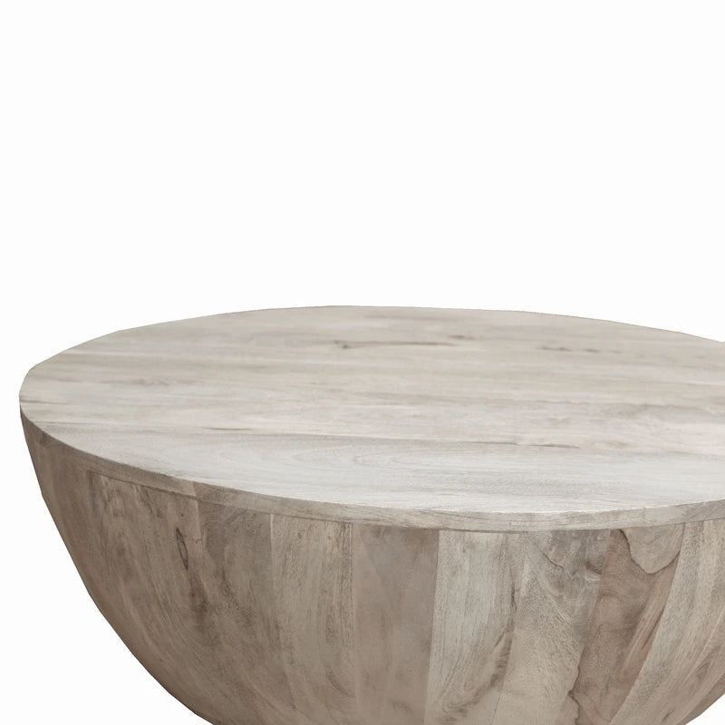 Table basse ronde en bois de manguier de 35,5 pouces avec grains subtils