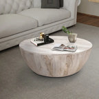 Table basse ronde en bois de manguier de 35,5 pouces avec grains subtils