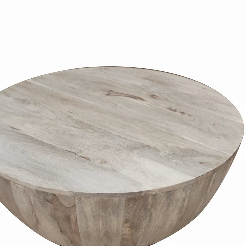 Table basse ronde en bois de manguier de 35,5 pouces avec grains subtils