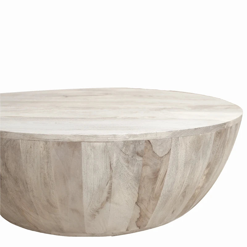 Table basse ronde en bois de manguier de 35,5 pouces avec grains subtils