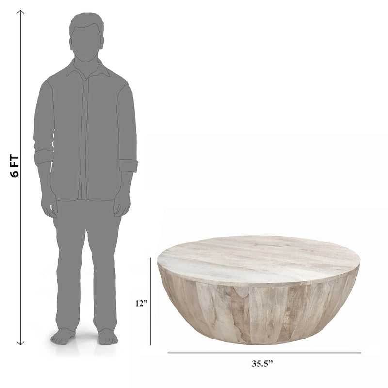 Table basse ronde en bois de manguier de 35,5 pouces avec grains subtils