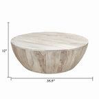 Table basse ronde en bois de manguier de 35,5 pouces avec grains subtils