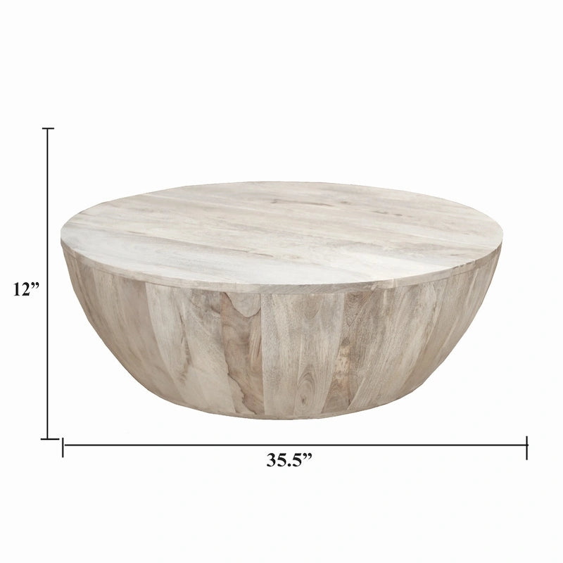Table basse ronde en bois de manguier de 35,5 pouces avec grains subtils
