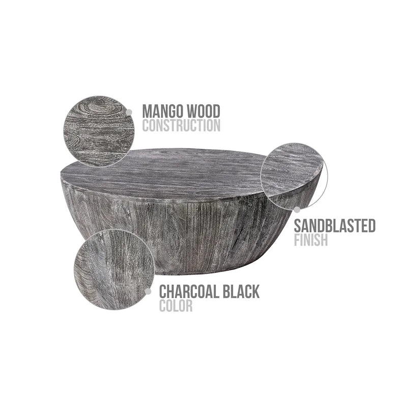 Table basse ronde en bois de manguier de 35,5 pouces avec grains subtils