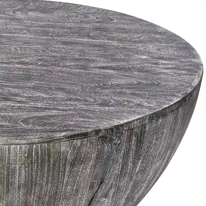 Table basse ronde en bois de manguier de 35,5 pouces avec grains subtils
