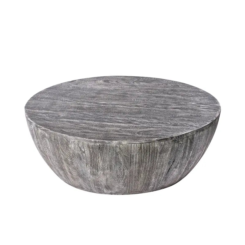 Table basse ronde en bois de manguier de 35,5 pouces avec grains subtils