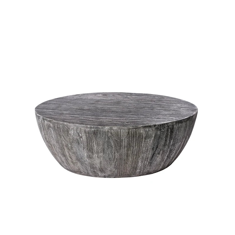 Table basse ronde en bois de manguier de 35,5 pouces avec grains subtils
