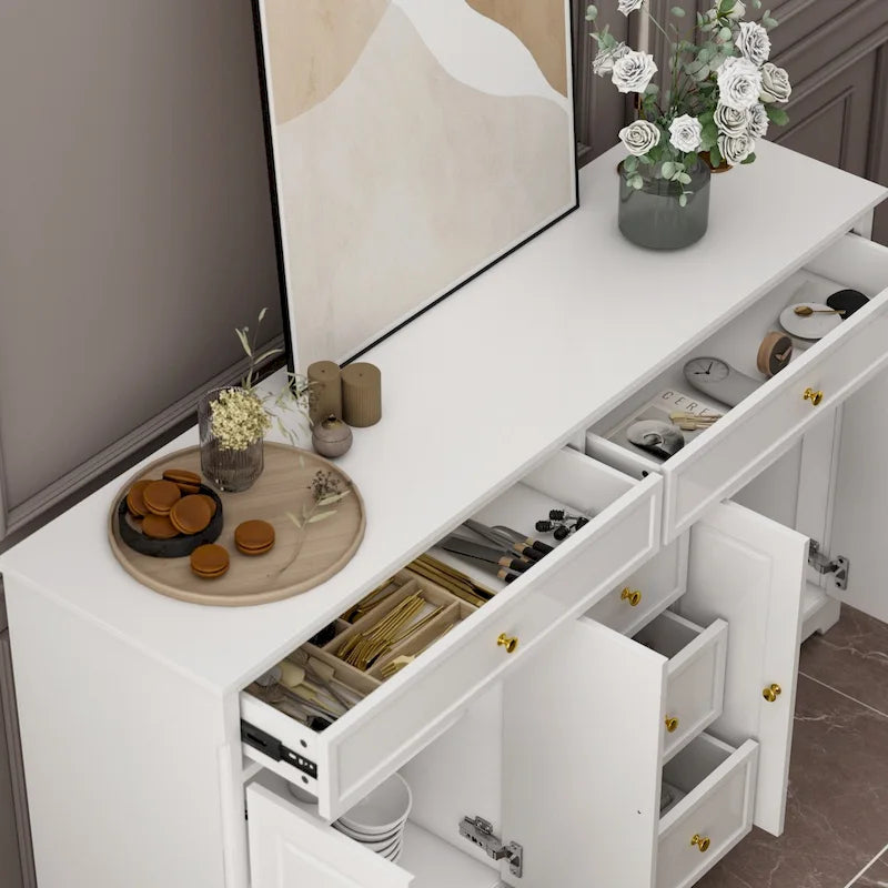 59.1Buffet bahut blanc laqué moderne contemporain du milieu du siècle
