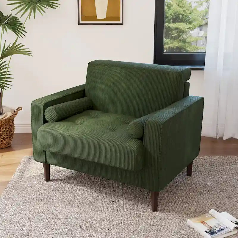 Fauteuil d'appoint moderne en velours côtelé avec accoudoirs et coussins