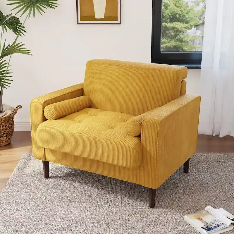 Fauteuil d'appoint moderne en velours côtelé avec accoudoirs et coussins