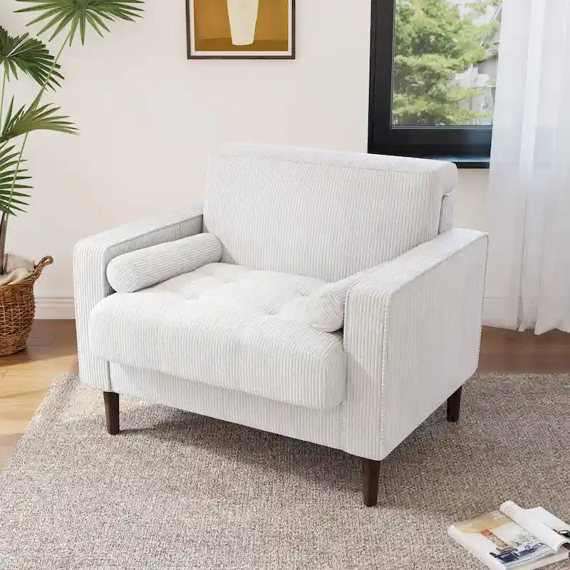 Fauteuil d'appoint moderne en velours côtelé avec accoudoirs et coussins