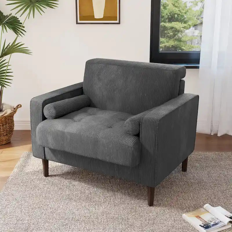 Fauteuil d'appoint moderne en velours côtelé avec accoudoirs et coussins