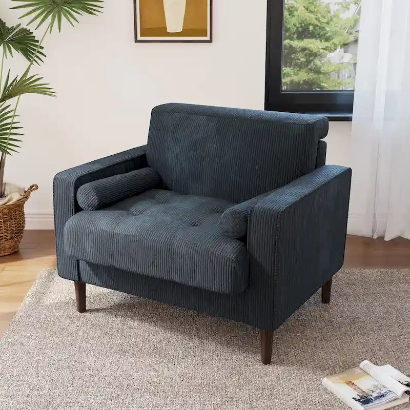 Fauteuil d'appoint moderne en velours côtelé avec accoudoirs et coussins