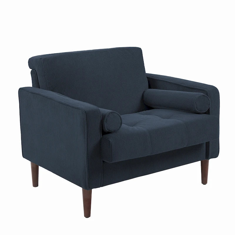Fauteuil d'appoint moderne en velours côtelé avec accoudoirs et coussins