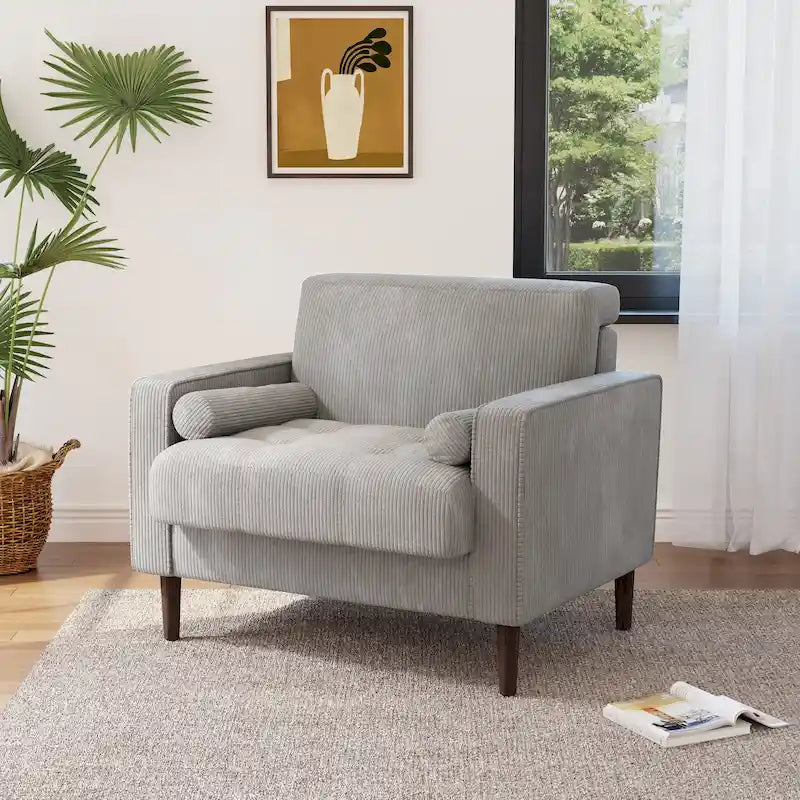 Fauteuil d'appoint moderne en velours côtelé avec accoudoirs et coussins