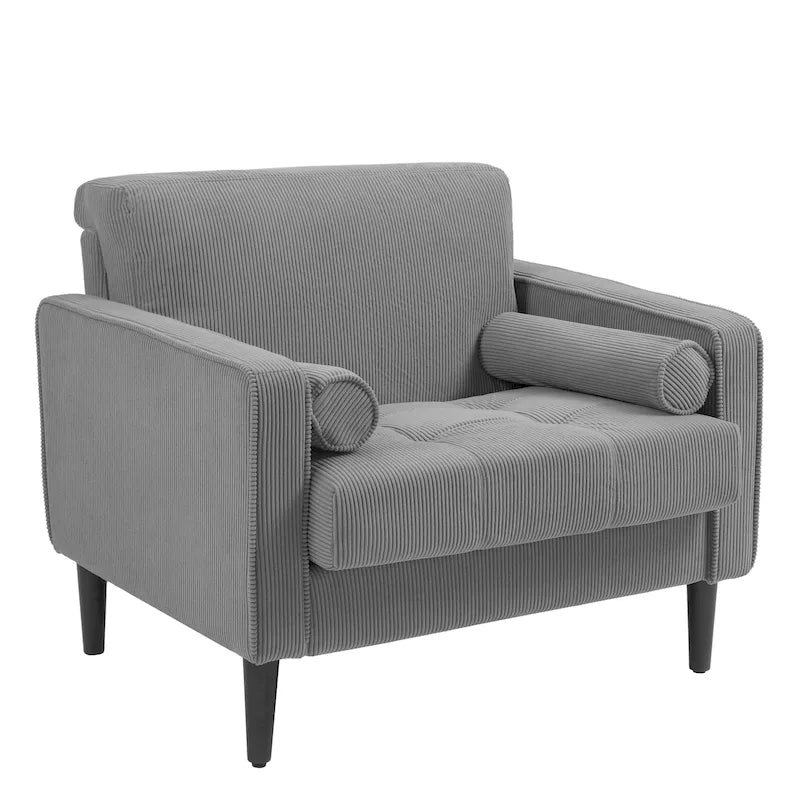 Fauteuil d'appoint moderne en velours côtelé avec accoudoirs et coussins