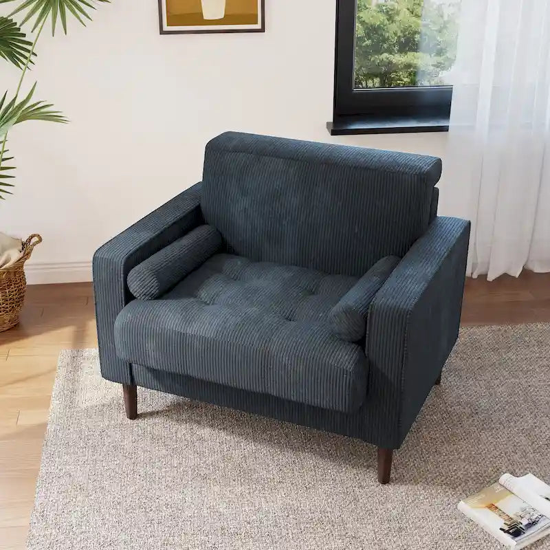 Fauteuil d'appoint moderne en velours côtelé avec accoudoirs et coussins