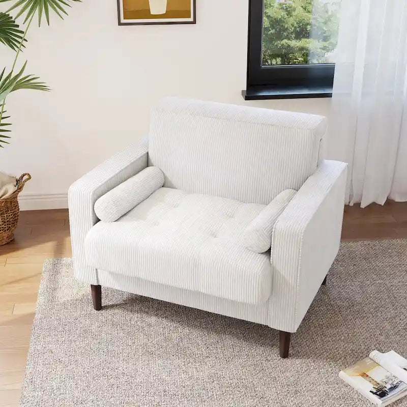 Fauteuil d'appoint moderne en velours côtelé avec accoudoirs et coussins