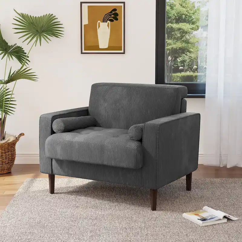Fauteuil d'appoint moderne en velours côtelé avec accoudoirs et coussins