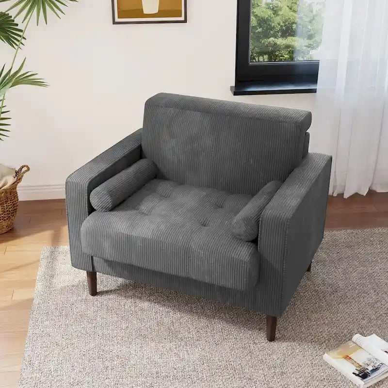 Fauteuil d'appoint moderne en velours côtelé avec accoudoirs et coussins