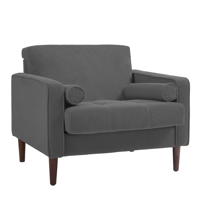 Fauteuil d'appoint moderne en velours côtelé avec accoudoirs et coussins