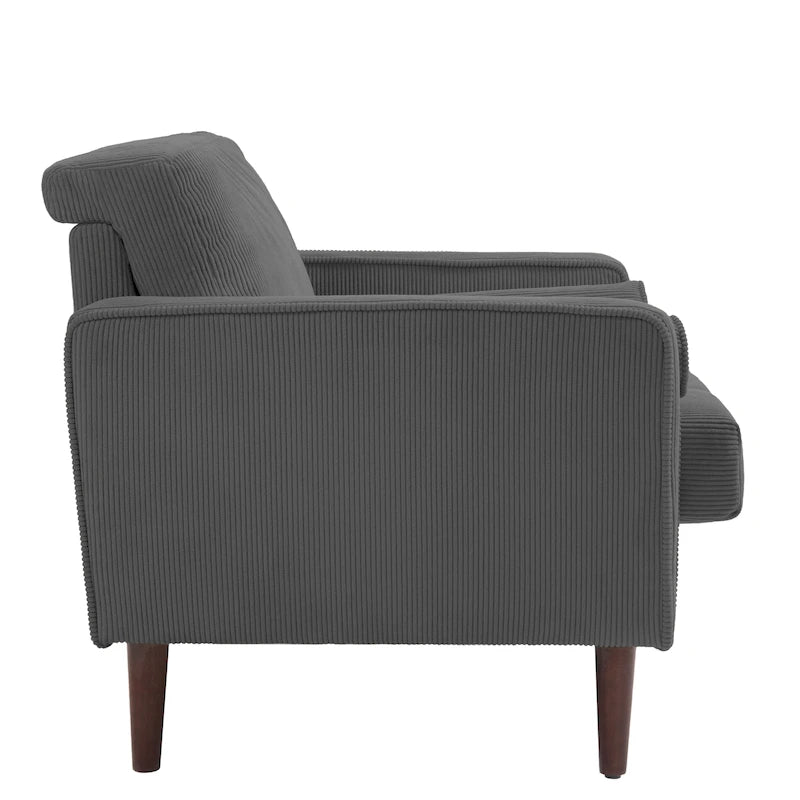 Fauteuil d'appoint moderne en velours côtelé avec accoudoirs et coussins