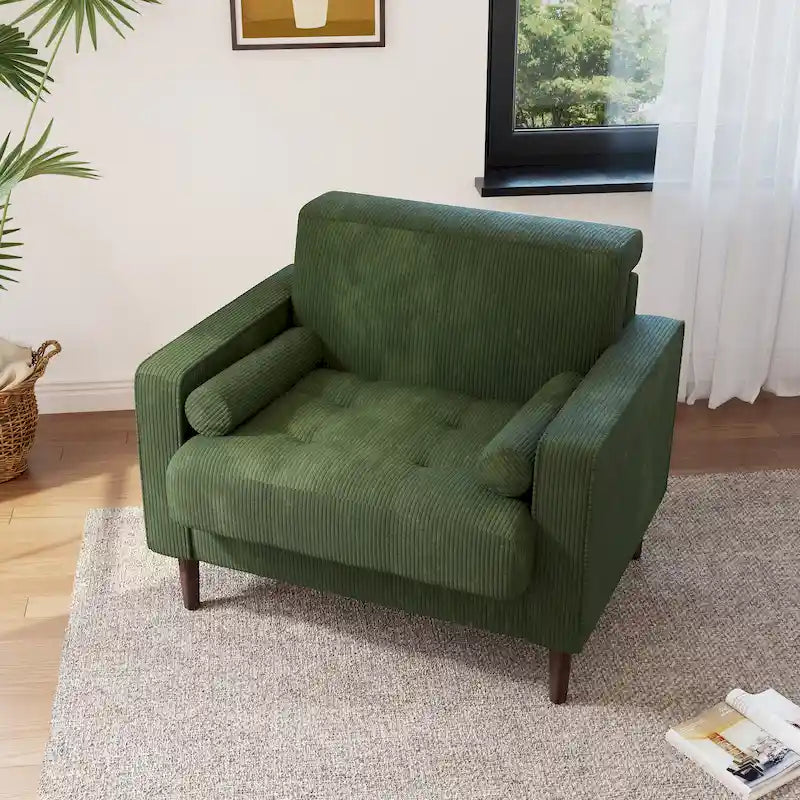 Fauteuil d'appoint moderne en velours côtelé avec accoudoirs et coussins