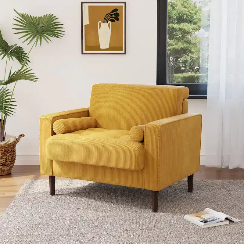 Fauteuil d'appoint moderne en velours côtelé avec accoudoirs et coussins